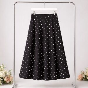 Tahari‎ Arthur S Levine Petite Black White Polka Dot Pleated Midi Skirt Size 4P
